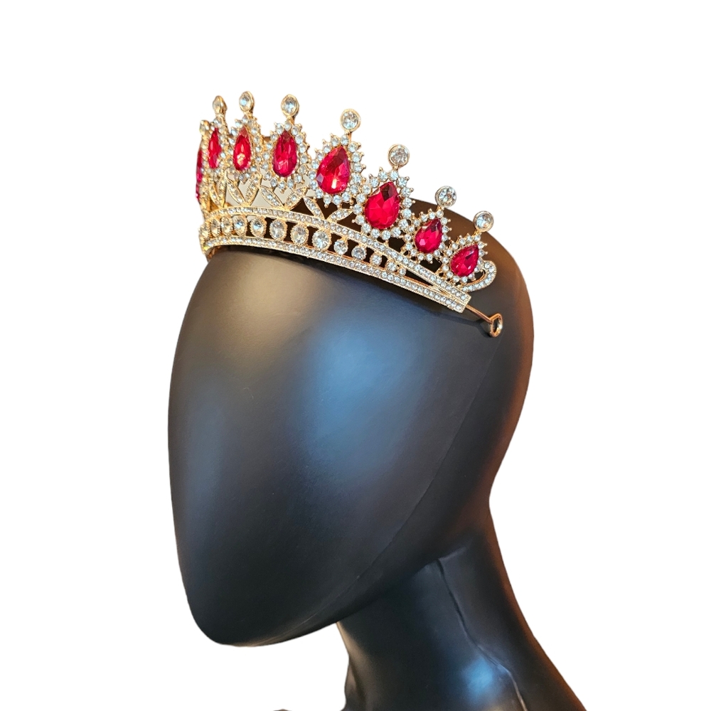 Gold/Red Teardrop Crystal Tiara - Picture 4 of 4